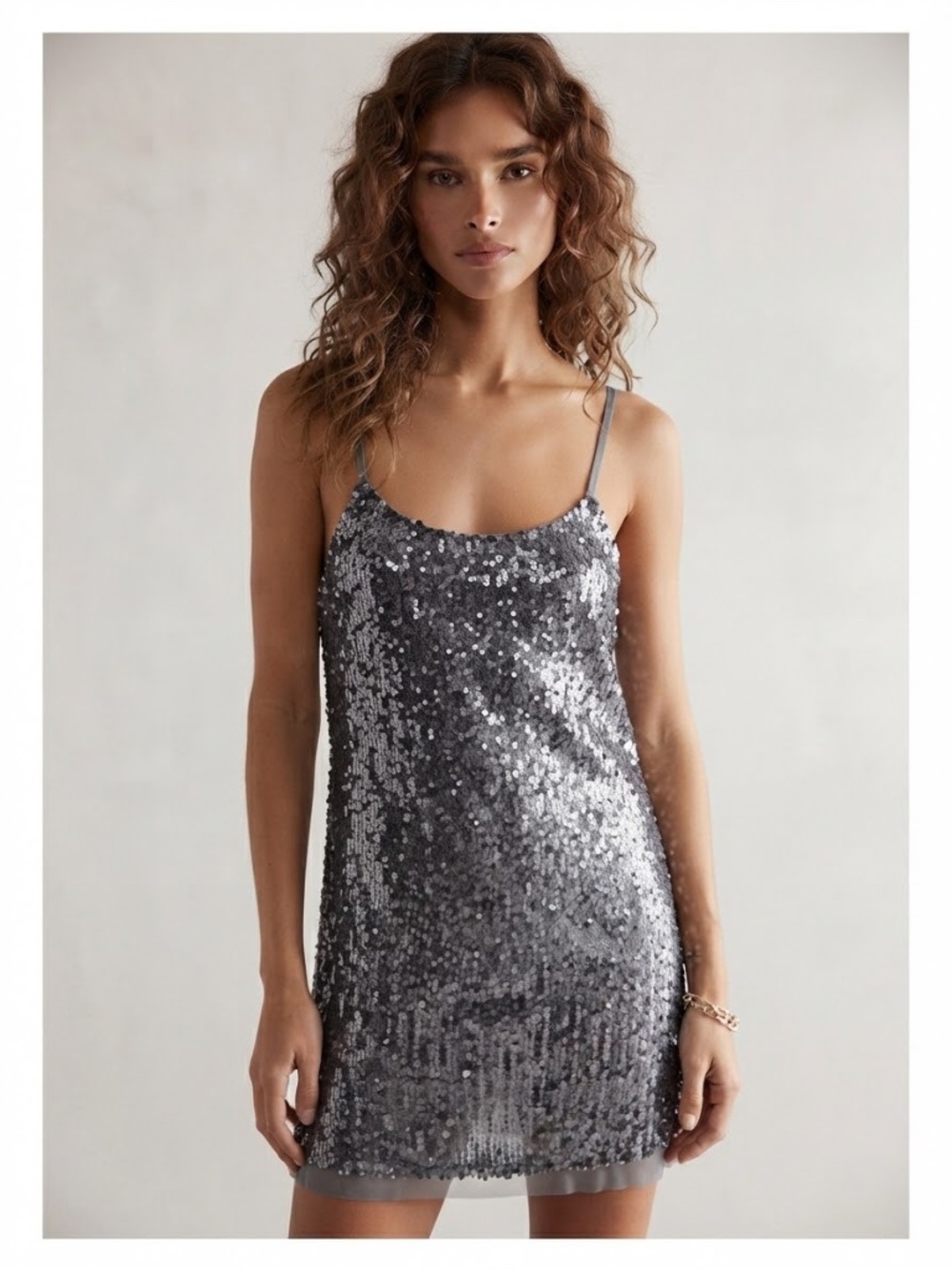 Gray Sequin Slip Dress